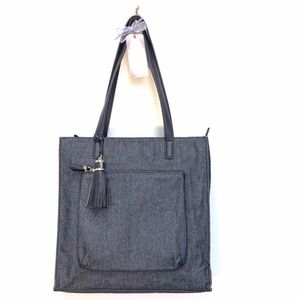 Talbots I Navy Denim & Leather Tote with Tassel